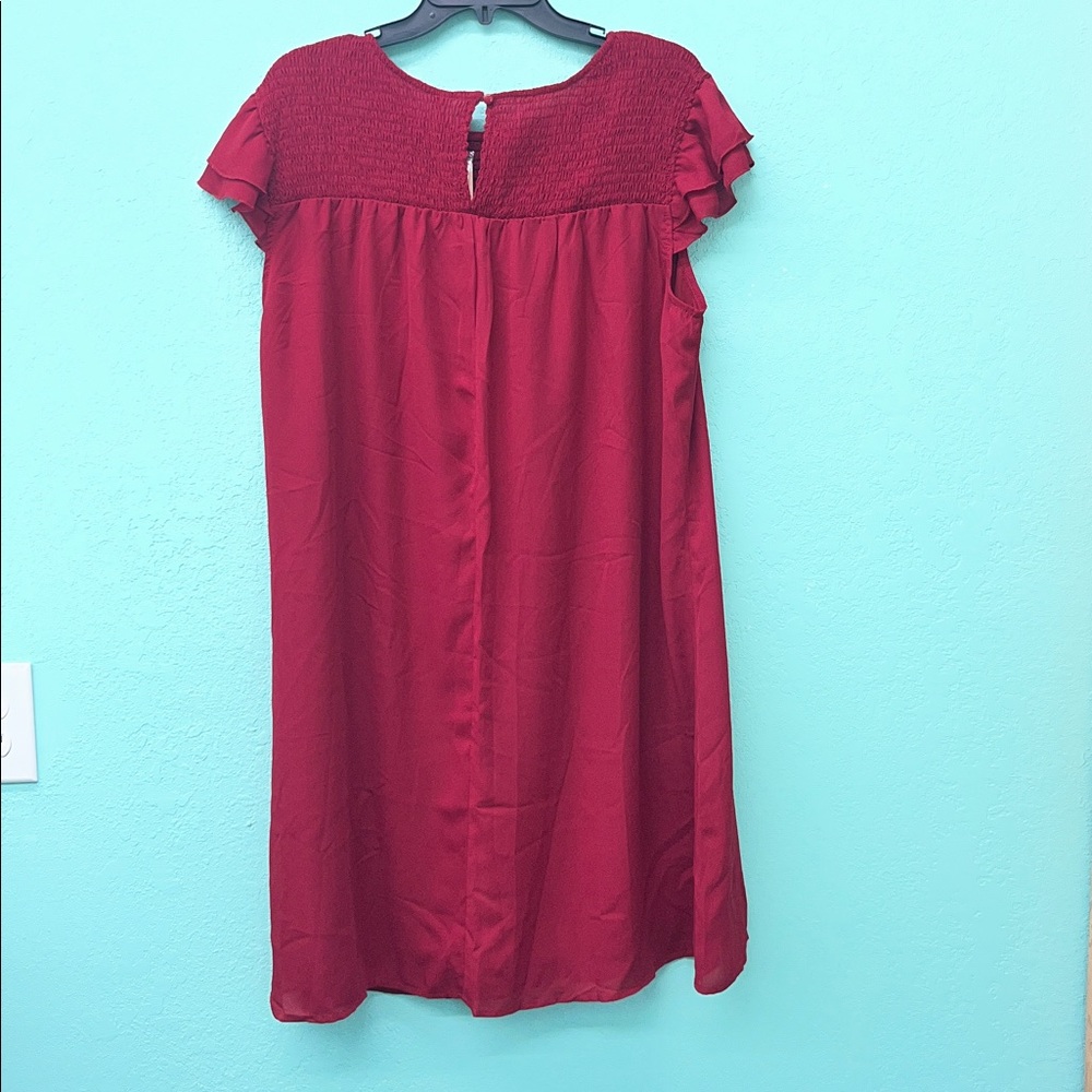 Red Ruffled Sleeve Dress - Picture 4 of 5